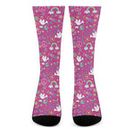 Girly Peace Sign And Love Pattern Print Crew Socks