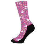 Girly Peace Sign And Love Pattern Print Crew Socks