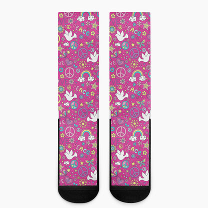 Girly Peace Sign And Love Pattern Print Crew Socks