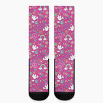 Girly Peace Sign And Love Pattern Print Crew Socks