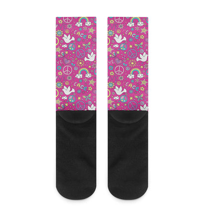 Girly Peace Sign And Love Pattern Print Crew Socks