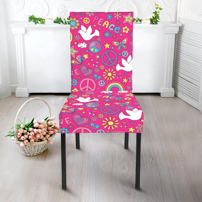 Girly Peace Sign And Love Pattern Print Dining Chair Slipcover