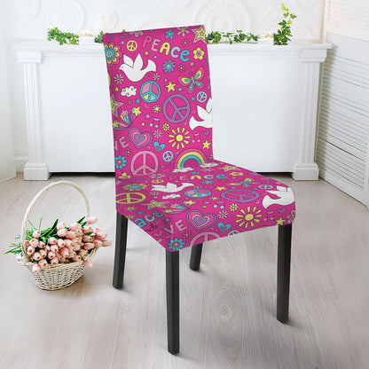 Girly Peace Sign And Love Pattern Print Dining Chair Slipcover