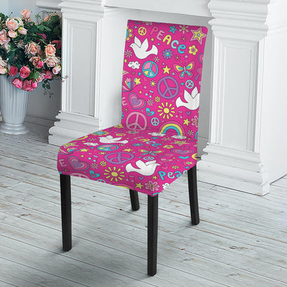 Girly Peace Sign And Love Pattern Print Dining Chair Slipcover