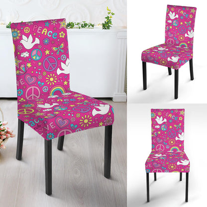 Girly Peace Sign And Love Pattern Print Dining Chair Slipcover