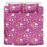 Girly Peace Sign And Love Pattern Print Duvet Cover Bedding Set