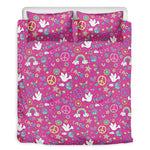 Girly Peace Sign And Love Pattern Print Duvet Cover Bedding Set