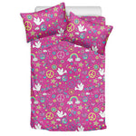 Girly Peace Sign And Love Pattern Print Duvet Cover Bedding Set