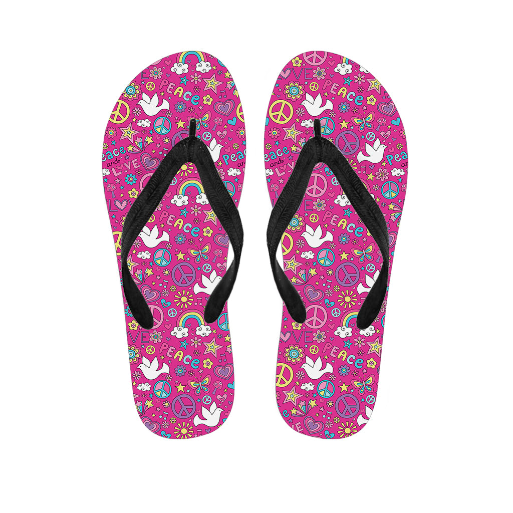 Girly Peace Sign And Love Pattern Print Flip Flops