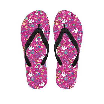 Girly Peace Sign And Love Pattern Print Flip Flops