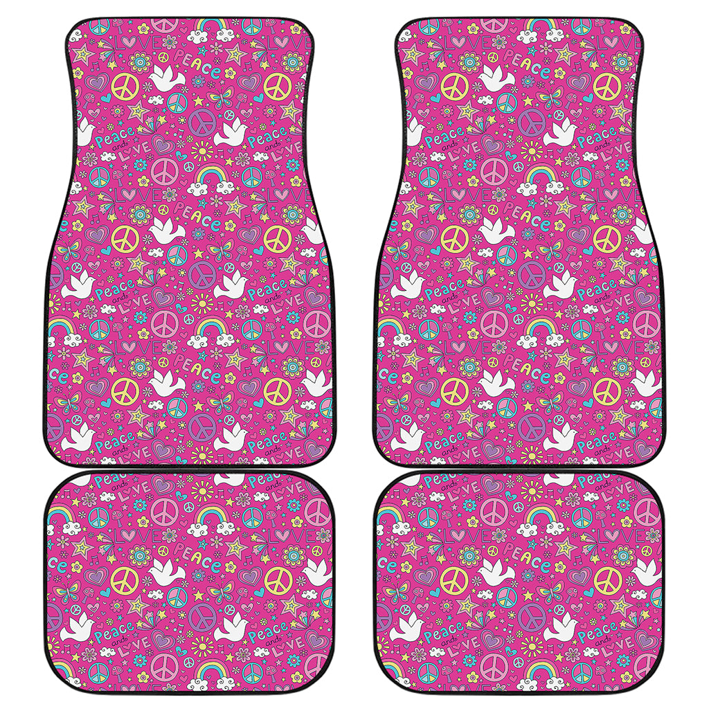 Girly Peace Sign And Love Pattern Print Front and Back Car Floor Mats