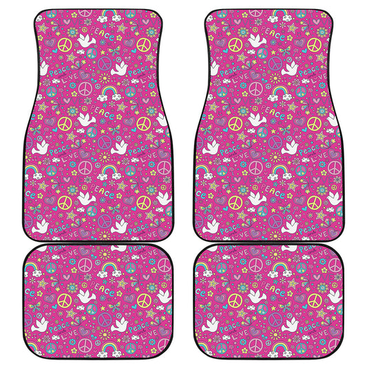 Girly Peace Sign And Love Pattern Print Front and Back Car Floor Mats