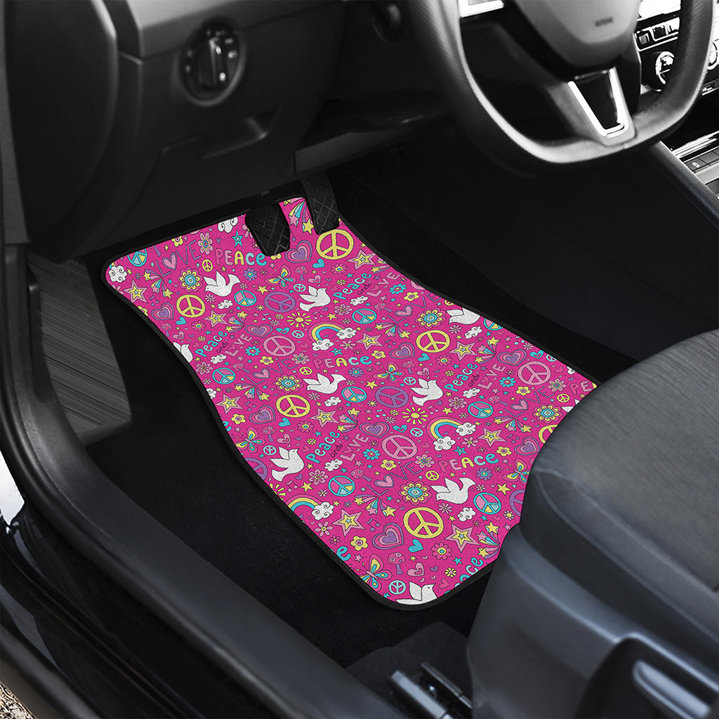 Girly Peace Sign And Love Pattern Print Front and Back Car Floor Mats