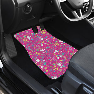 Girly Peace Sign And Love Pattern Print Front and Back Car Floor Mats