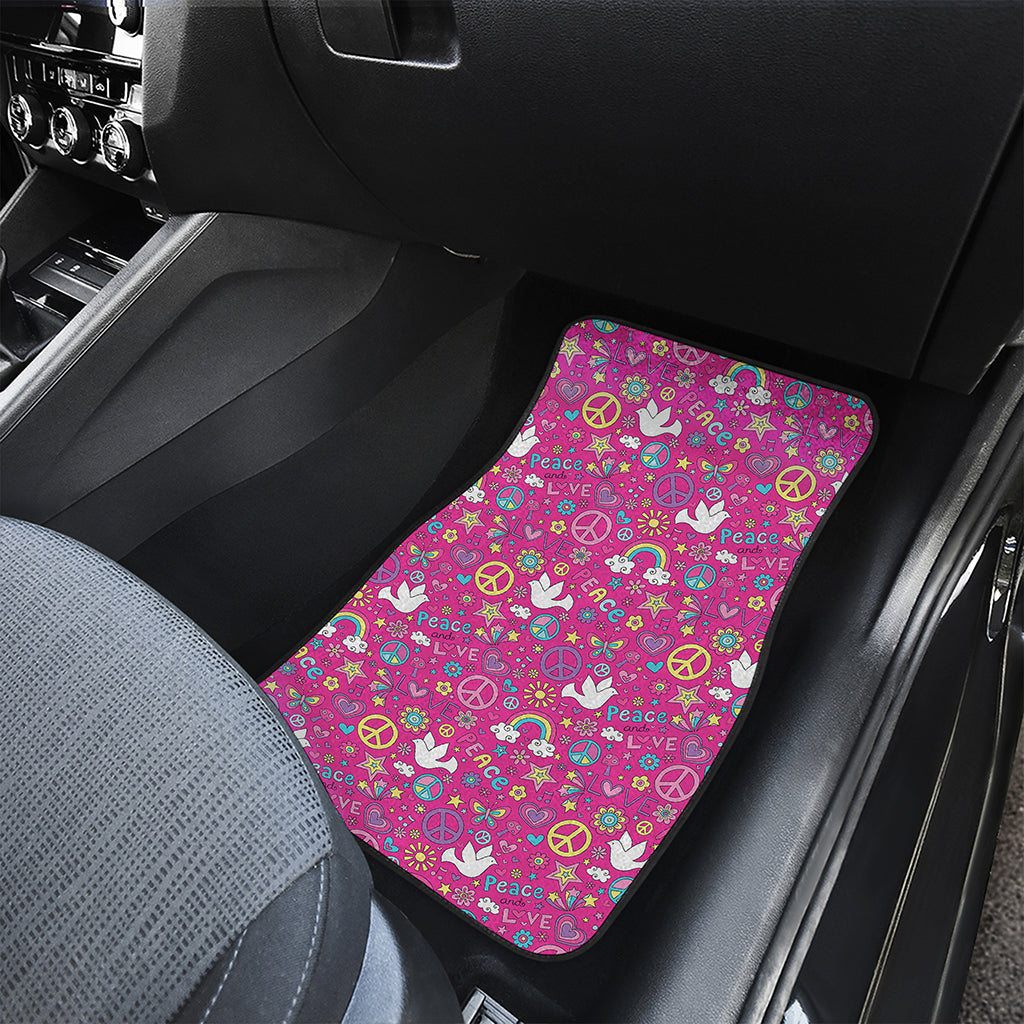 Girly Peace Sign And Love Pattern Print Front and Back Car Floor Mats