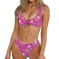 Girly Peace Sign And Love Pattern Print Front Bow Tie Bikini