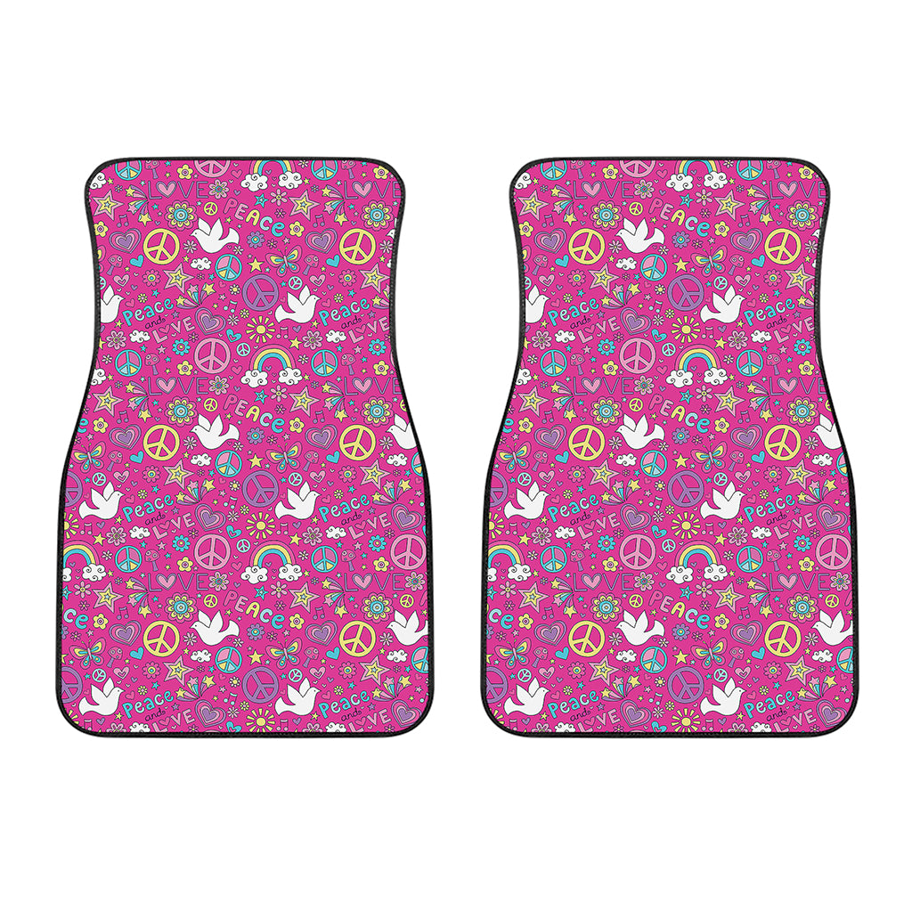 Girly Peace Sign And Love Pattern Print Front Car Floor Mats