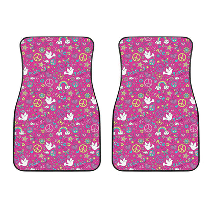 Girly Peace Sign And Love Pattern Print Front Car Floor Mats