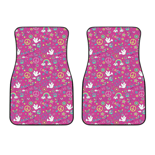 Girly Peace Sign And Love Pattern Print Front Car Floor Mats