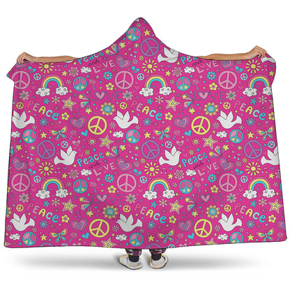 Girly Peace Sign And Love Pattern Print Hooded Blanket