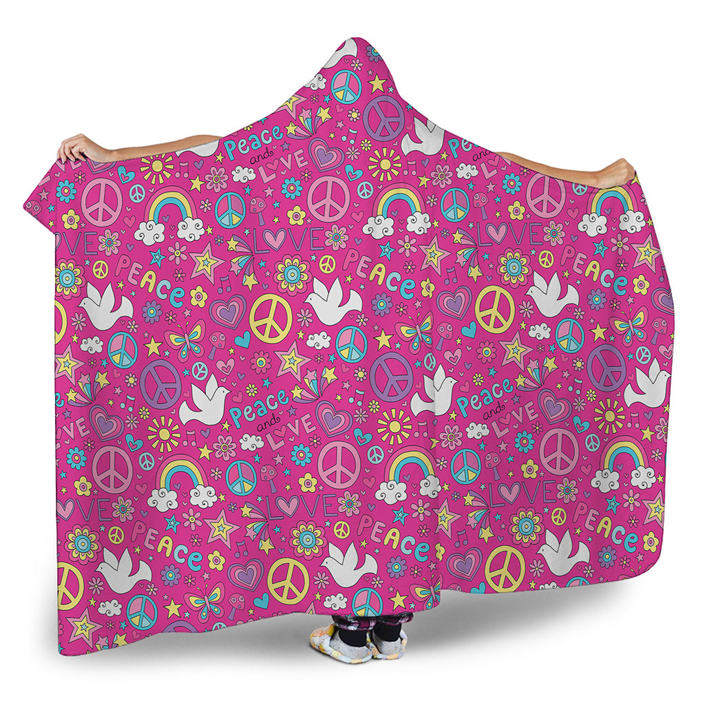 Girly Peace Sign And Love Pattern Print Hooded Blanket