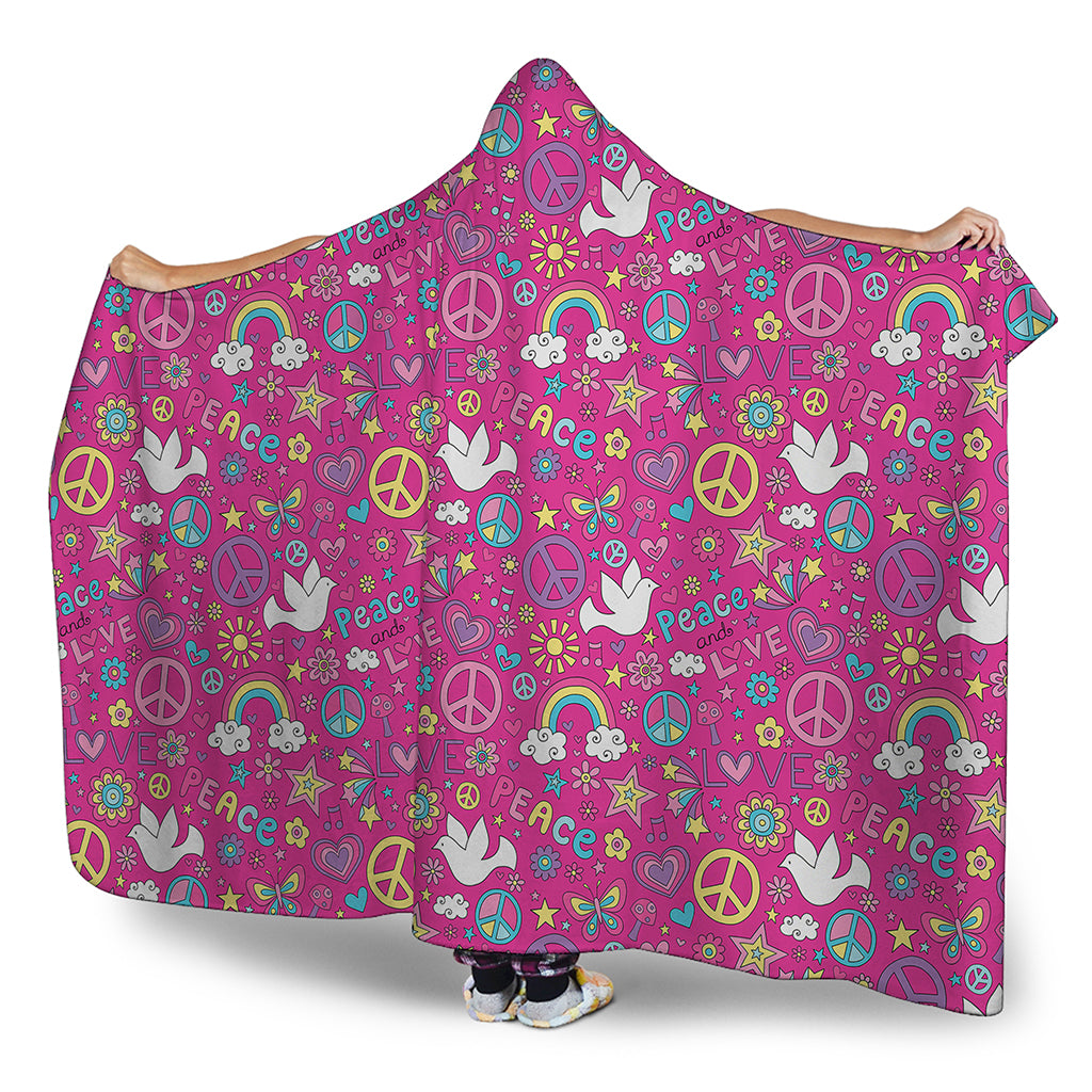 Girly Peace Sign And Love Pattern Print Hooded Blanket