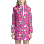 Girly Peace Sign And Love Pattern Print Hoodie Dress
