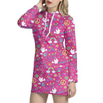 Girly Peace Sign And Love Pattern Print Hoodie Dress