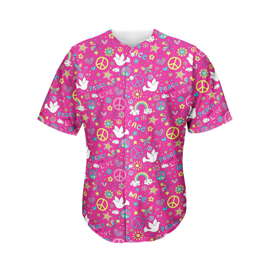 Girly Peace Sign And Love Pattern Print Men's Baseball Jersey