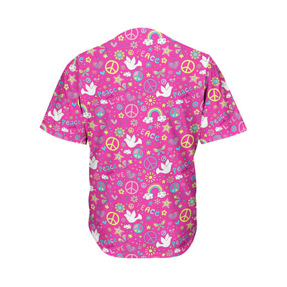 Girly Peace Sign And Love Pattern Print Men's Baseball Jersey