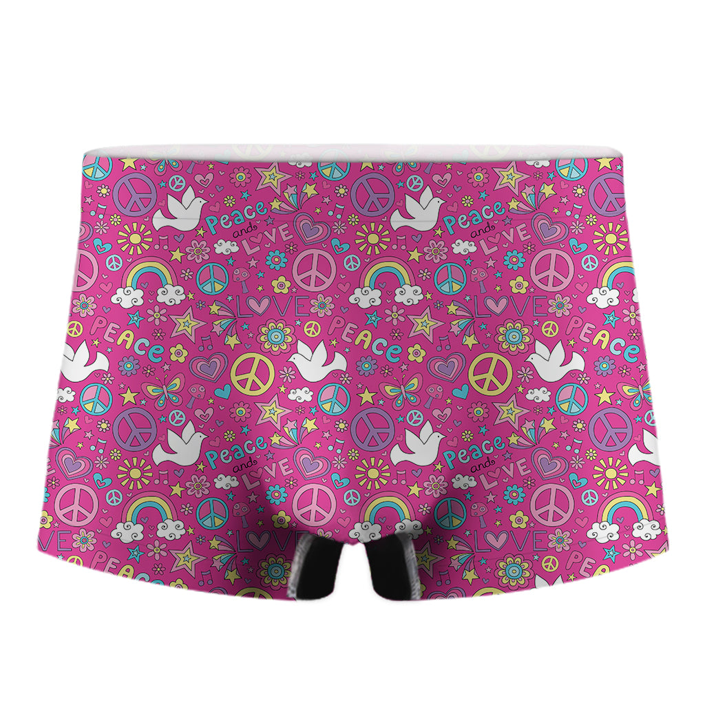 Girly Peace Sign And Love Pattern Print Men's Boxer Briefs