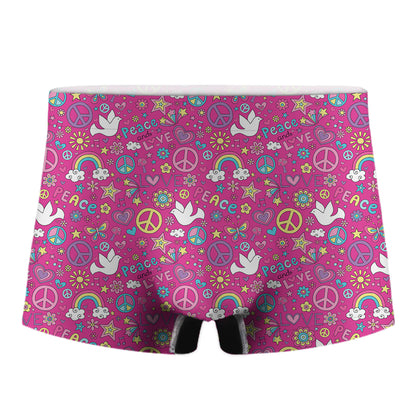 Girly Peace Sign And Love Pattern Print Men's Boxer Briefs
