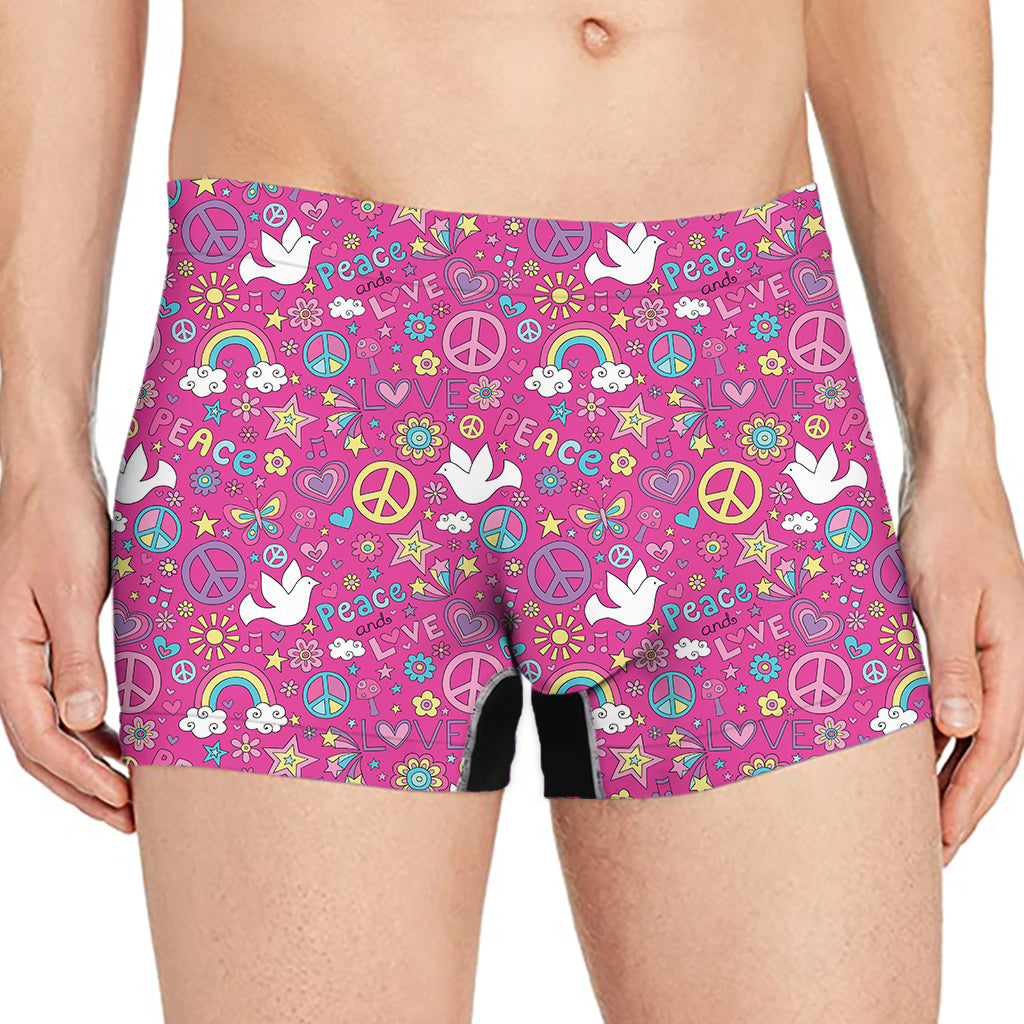 Girly Peace Sign And Love Pattern Print Men's Boxer Briefs