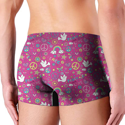 Girly Peace Sign And Love Pattern Print Men's Boxer Briefs