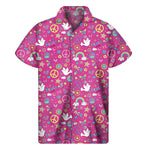 Girly Peace Sign And Love Pattern Print Men's Short Sleeve Shirt