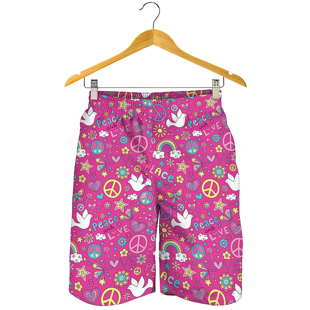 Girly Peace Sign And Love Pattern Print Men's Shorts