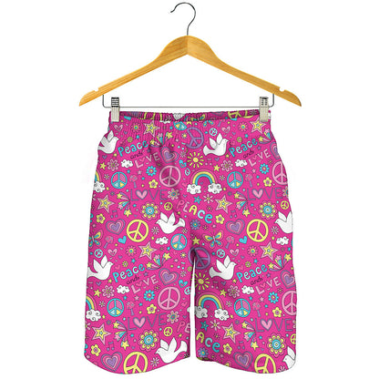 Girly Peace Sign And Love Pattern Print Men's Shorts