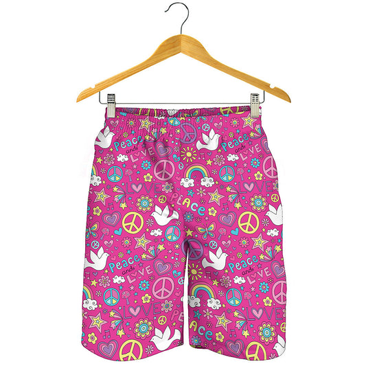 Girly Peace Sign And Love Pattern Print Men's Shorts