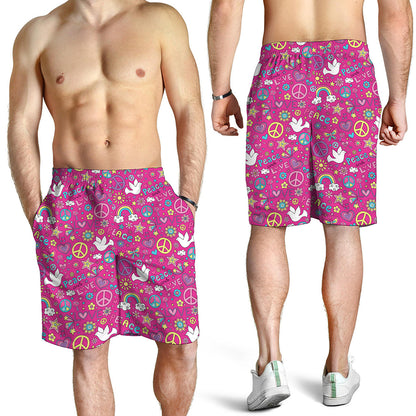Girly Peace Sign And Love Pattern Print Men's Shorts