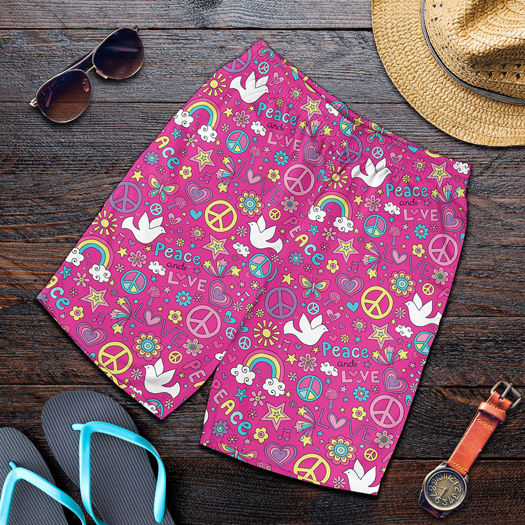 Girly Peace Sign And Love Pattern Print Men's Shorts