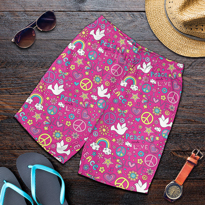 Girly Peace Sign And Love Pattern Print Men's Shorts