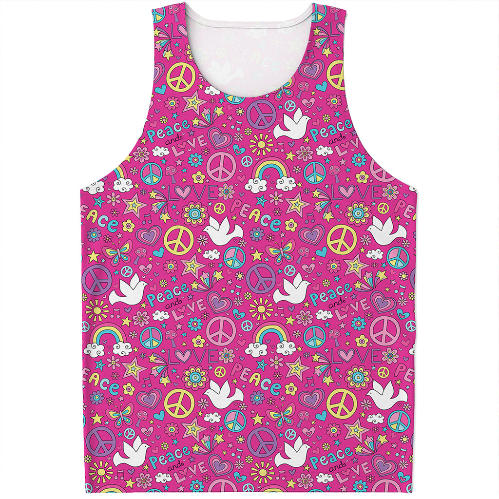 Girly Peace Sign And Love Pattern Print Men's Tank Top