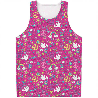 Girly Peace Sign And Love Pattern Print Men's Tank Top