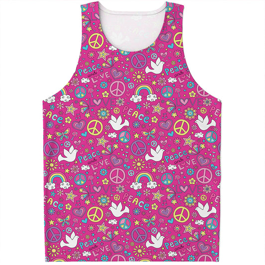 Girly Peace Sign And Love Pattern Print Men's Tank Top