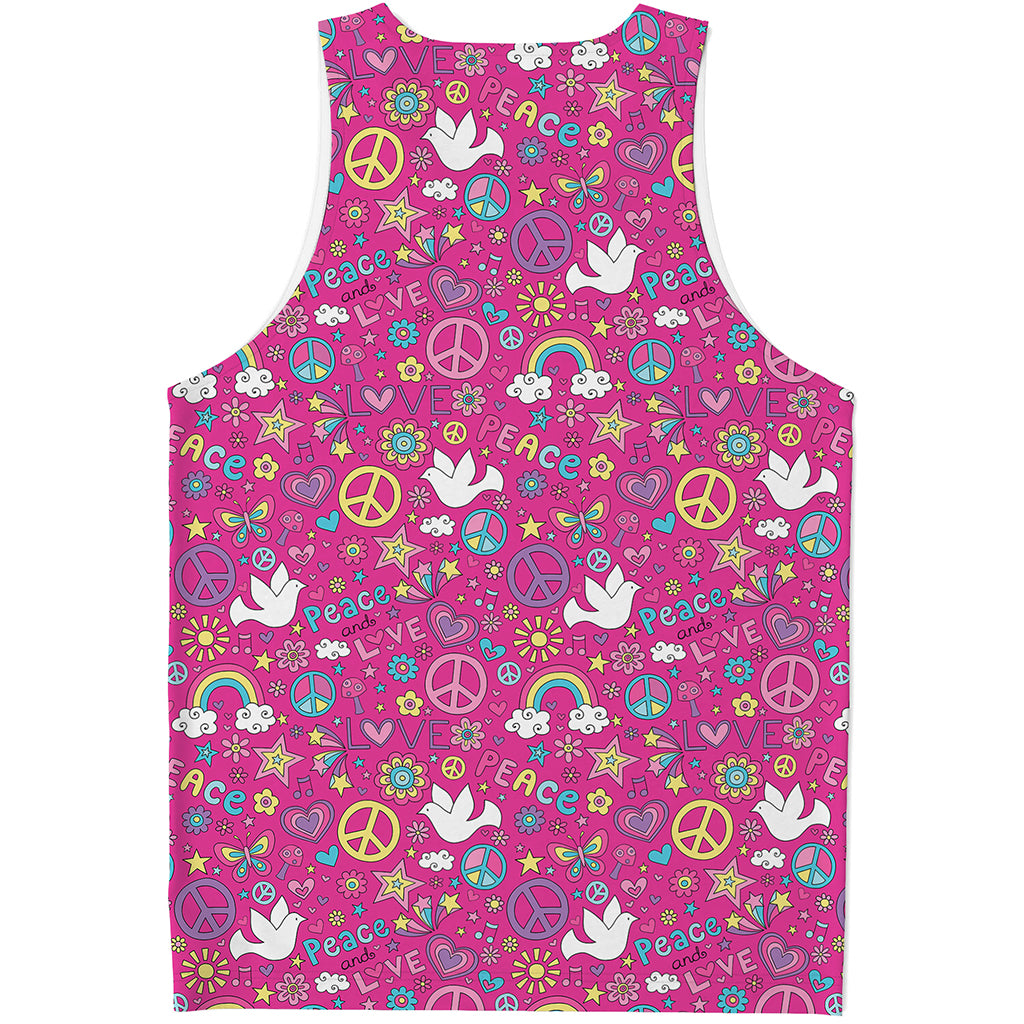 Girly Peace Sign And Love Pattern Print Men's Tank Top