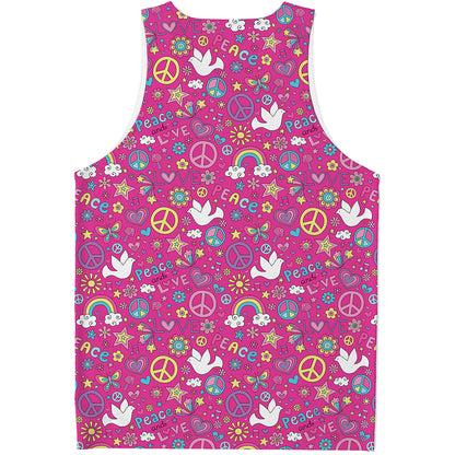 Girly Peace Sign And Love Pattern Print Men's Tank Top