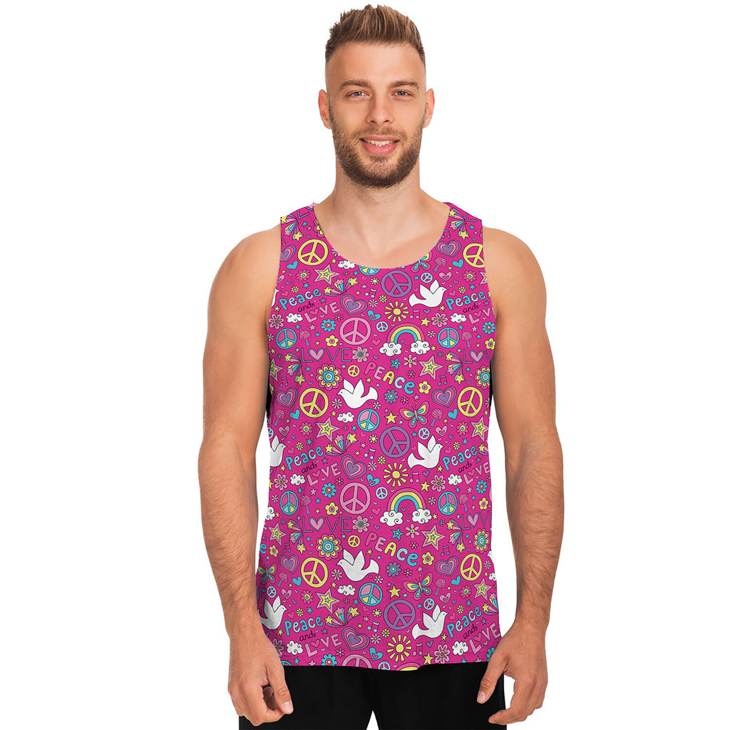 Girly Peace Sign And Love Pattern Print Men's Tank Top