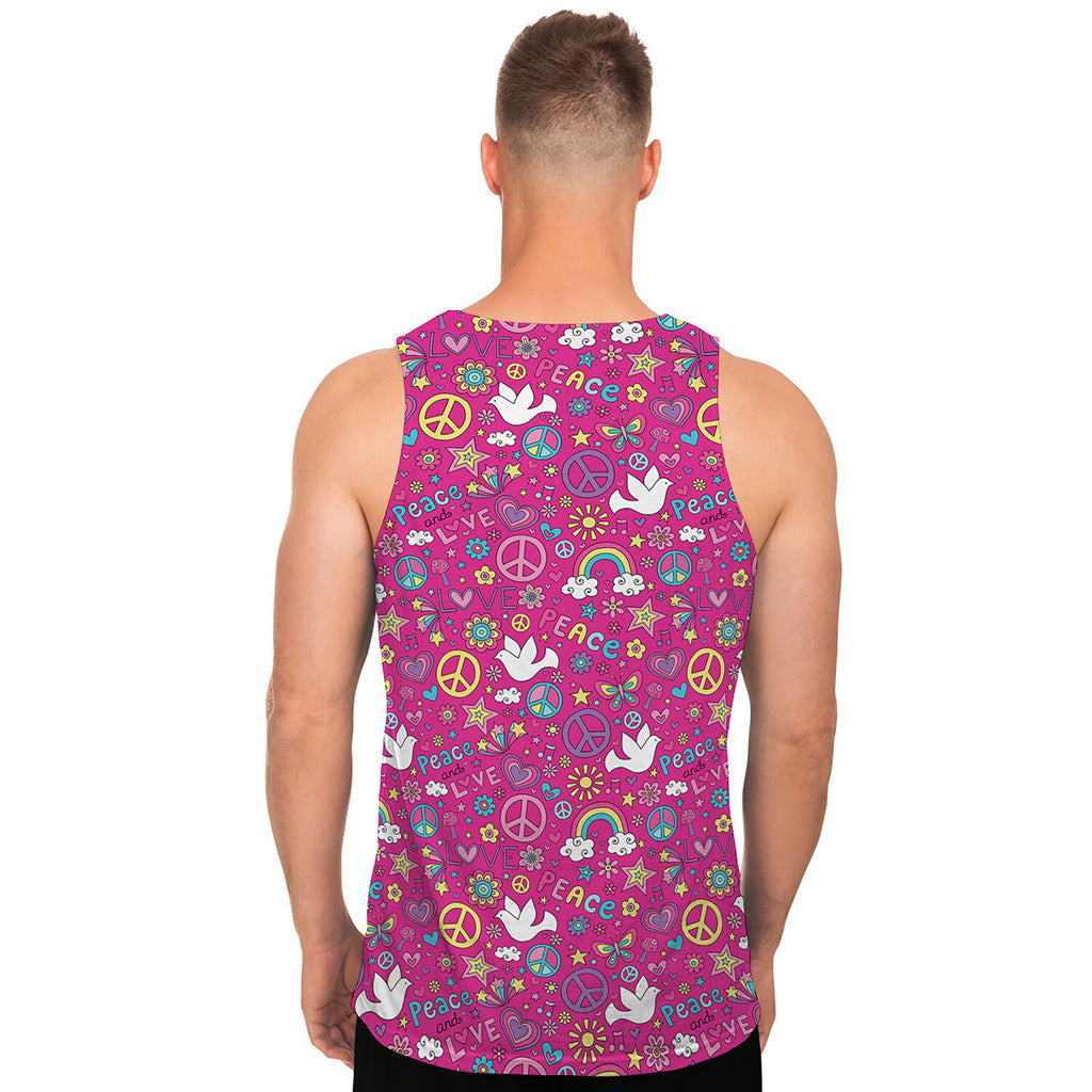 Girly Peace Sign And Love Pattern Print Men's Tank Top