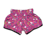 Girly Peace Sign And Love Pattern Print Muay Thai Boxing Shorts