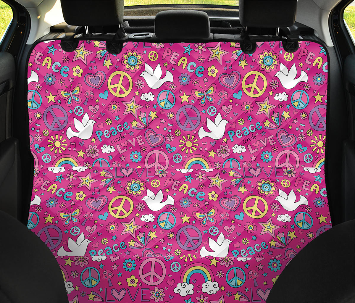 Girly Peace Sign And Love Pattern Print Pet Car Back Seat Cover